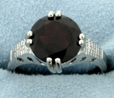 Huge 3.8ct Round Garnet Ring With Diamonds