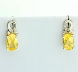 Oval Citrine And Diamond Earrings