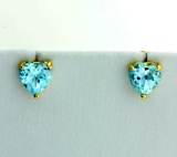 Sky Blue Topaz Heart Stud Earrings