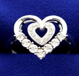 Diamond Heart Ring In Sterling Silver