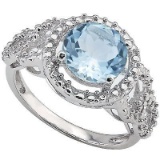 Large Sky Blue Topaz Ring With Diamond Accents In Sterling Silver