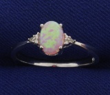 Pink Lab Opal Ring With Diamonds In Sterling Silver