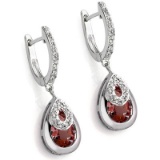 Garnet And Diamond Dangle Earrings In Sterling Silver