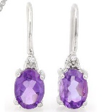 Amethyst And Diamond Earrings And Pendant Set In Sterling Silver