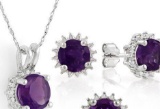 Starburst Amethyst Earrings And Pendant Set In Sterling Silver