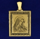 Hand Etched Virgin Mary Pendant N 18k Gold