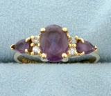 Natural Amethyst And Diamond Ring