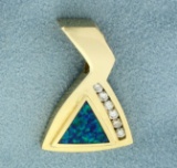 Natural Black Opal And Diamond Pendant Or Slide