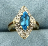 Swiss Blue Topaz And Diamond Ring