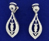 Diamond Clip Back Dangle Earrings In 14k White Gold