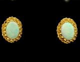 Vintage Opal Stud Earrings In 14k Gold