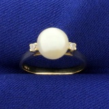 Akoya Pearl And Diamond Ring In 14k Gold