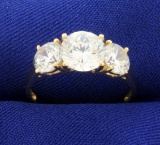 3.5ct Tw Three Stone Cz Ring In 14k Yellow Gold