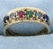Vintage Multi-colored Gemstone Ring In 14k Gold