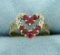 Diamond And Ruby Heart Ring In 14k Gold