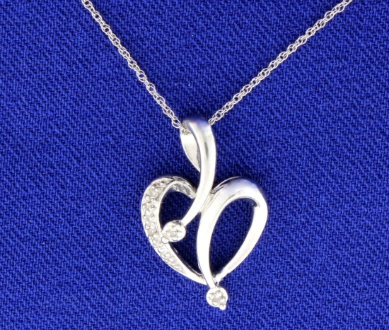 Diamond Heart Pendant On White Gold Chain