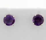 Large Round Amethyst Stud Earrings