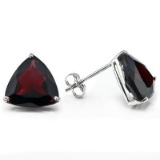 Garnet 6mm Trillion Stud Earrings In Sterling Silver