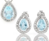 Baby Swiss Blue Topaz 1.8ctw Pendant And Earring Set In Sterling Silver