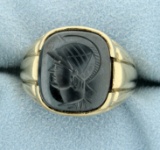 Carved Hematite Gladiator Signet Ring