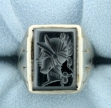 Hematite Gladiator Head Signet Ring