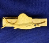 Sailfish Tie Clip With Sapphire