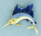 14k Gold Enameled Sailfish Pin