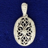 Diamond And Filigree 14k White Gold Diamond Pendant