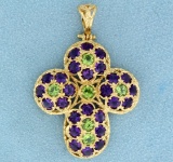 8 Ct Tw Amethyst And Peridot Cross Pendant