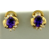 Purple Garnet And Diamond Earrings