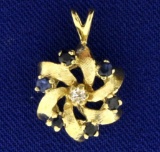 Diamond And Sapphire Pendant In 14k Gold