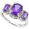 Large 3 Stone Amethyst Halo Inspired Ring In Sterling Silver With Diamonds