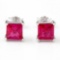 Lab Ruby Princess Cut Square Stud Earrings 5mm In Sterling Silver