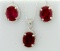 Lab Ruby Oval Cut 7x9mm Earring And Pendant Vintage Style Set With Diamonds In Sterling Silver