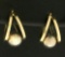 Half Hoop Designer Earrings With Suspended Sphere In 14k Gold