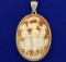 Vintage Cameo And Diamond Pendant In 14k Gold