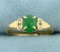 Natural Emerald And Diamond Ring In 14k Yellow Gold