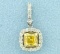 Diamond And Yellow Sapphire Pendant In 14k White And Yellow Gold