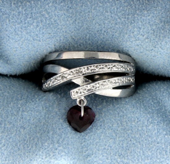 Heart Garnet And Diamond Ring In Sterling Silver