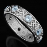 Aquamarine Vintage Style Eternity Band Ring In Sterling Silver