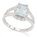Emerald Cut Aquamarine Ring With White Sapphires In Sterling Silver