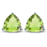 Trillion 1.5 Ctw Peridot Stud Earrings In Platinum Over Sterling Silver