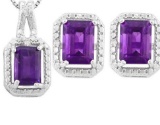 Amethyst 3ctw Earrings And Pendant Set In Sterling Silver