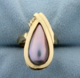 Silver Pearl And Diamond Ring