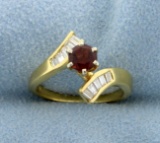 18k Pyrope Garnet And 1/2ct Total Weight Diamond Ring