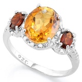 Deep Citrine And Garnet Ring In Sterling Silver