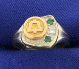 Vintage Illinois Bell Diamond And Emerald Ring