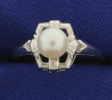 14k White Gold Pearl Ring