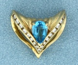 Blue Topaz And 1/2 Ct Tw Diamond Slide For Omega Or Chain