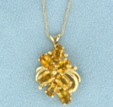 Natural Citrine Pendant With 14k Gold Chain